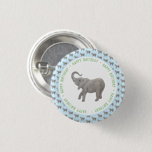 Baby Elephant Light Blue Birthday 3 Cm Round Badge