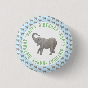 Baby Elephant Light Blue Birthday 3 Cm Round Badge