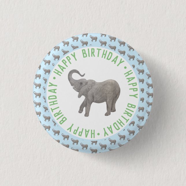 Baby Elephant Light Blue Birthday 3 Cm Round Badge (Front)