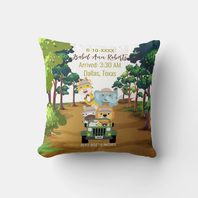 Baby Elephant Lion Jungle Zebra Giraffe Safari Cushion (Front)