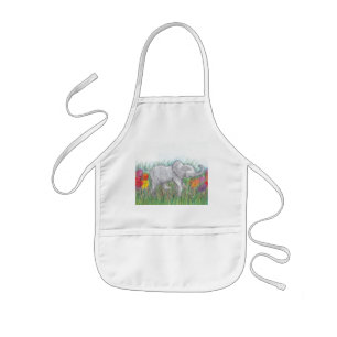 Baby elephant marching in flowers cartoon drawing kids apron