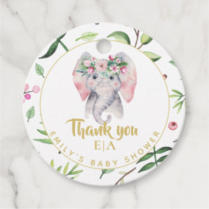 Baby Elephant Monogram Pink Floral Thank You Favou Favour Tags