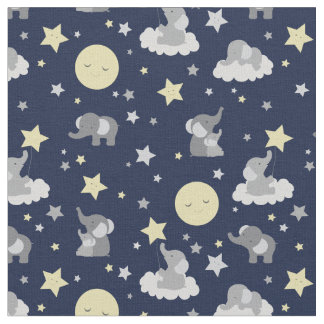 Baby Elephant Navy Grey Moon Sweet Dreams  Fabric