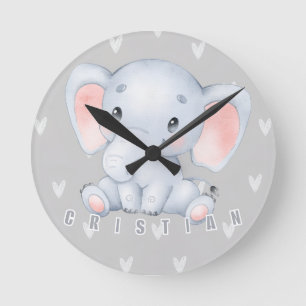 Baby Elephant Nursery Cute Decor Round Clock