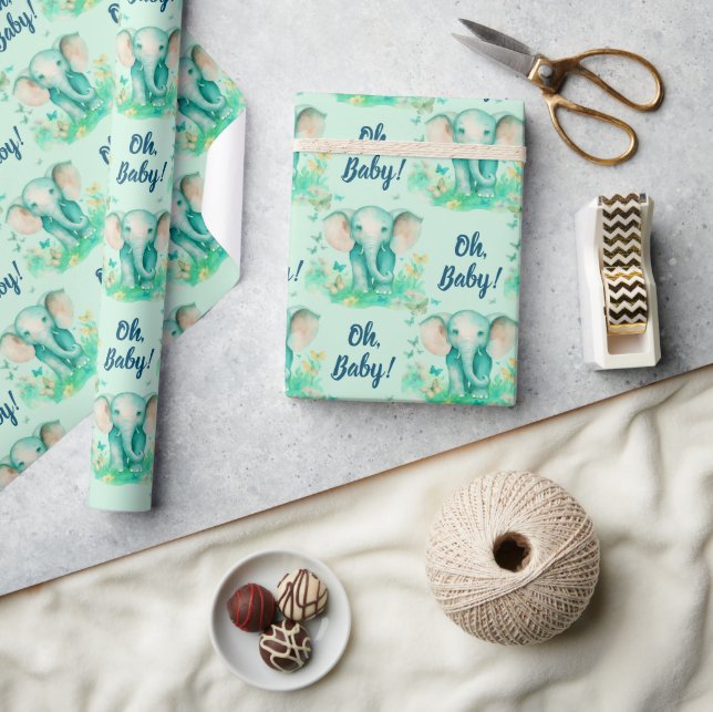 Baby Elephant Oh Baby Neutral Baby Shower Wrapping Paper (Crafts)
