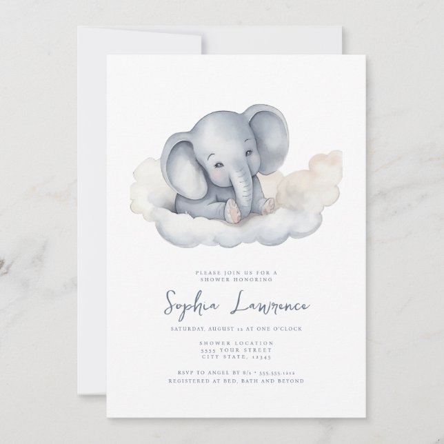 Baby Elephant on a Cloud Baby Shower Invitation (Front)