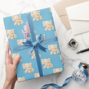 Baby Elephant on Aqua Wrapping Paper