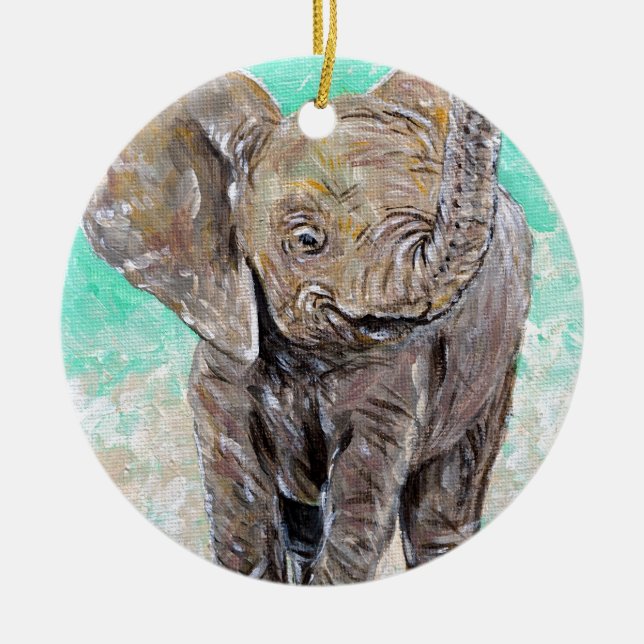 Baby Elephant Painting Ceramic Tree Decoration (Front)