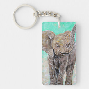 Baby Elephant Painting Key Ring