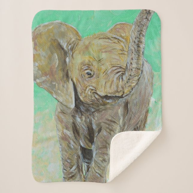 Baby Elephant Painting Sherpa Blanket (Front)