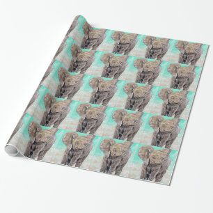 Baby Elephant Painting Wrapping Paper