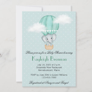 Baby Elephant Pale Green Hot Air Balloon Invitat Invitation