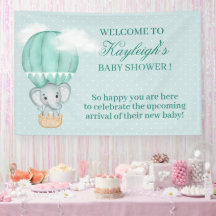 Baby Elephant-Pale Green Hot Air Balloon Shower