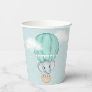 Baby Elephant Pale Green Hot Air Balloon Shower Paper Cups