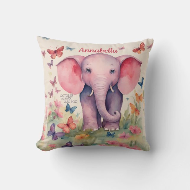Baby Elephant Personalised Birth Date Cushion (Front)