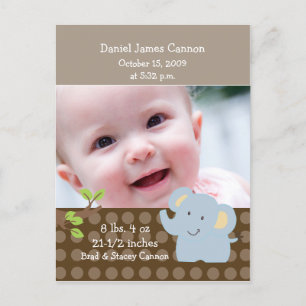 Baby Elephant PHOTO Birth Announcement Custom