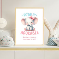 Baby Elephant Pink Baby Girl Nursery Wall Art 