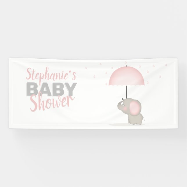 Baby Elephant Pink Baby Shower Banner (Horizontal)