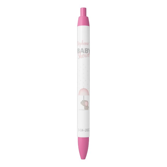 Baby Elephant Pink Baby Shower Black Ink Pen (Front Vertical)