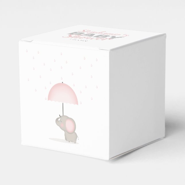 Baby Elephant Pink Baby Shower Favour Box (Front Side)