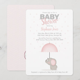 Baby Elephant Pink Baby Shower Invitation