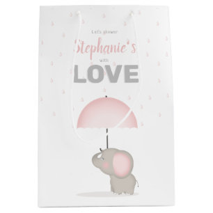 Baby Elephant Pink Baby Shower Medium Gift Bag