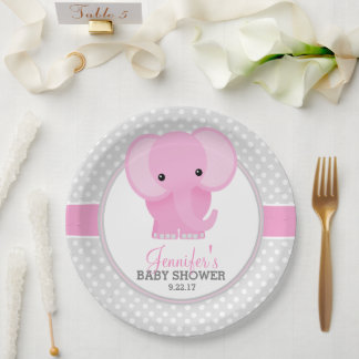 Baby Elephant (pink) Baby Shower Paper Plate