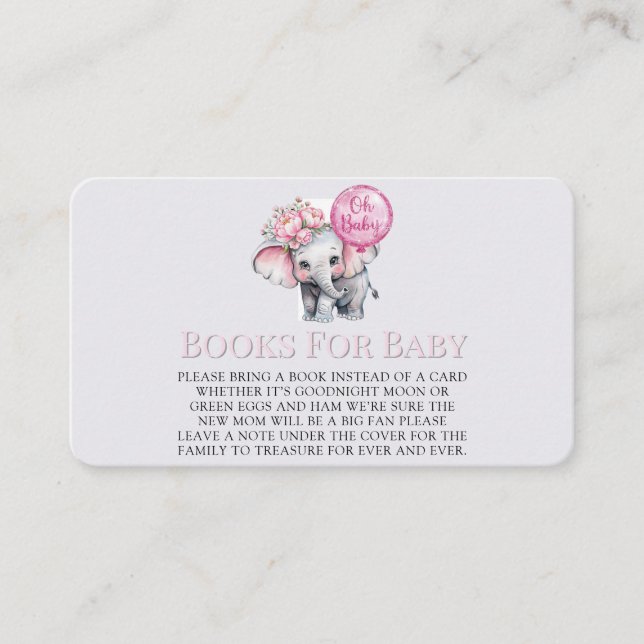 Baby Elephant Pink Balloons Books For Baby Enclosure Card (Front)