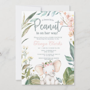 Baby elephant & pink flowers girl baby shower. invitation