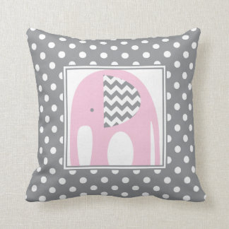 Baby Elephant | Pink & Grey Chevron Polka Dots Cushion