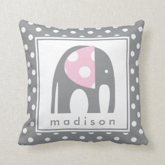 Baby Elephant | Pink & Grey Polka Dots Cushion