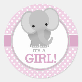 Baby Elephant (pink) It's a Girl Classic Round Sticker