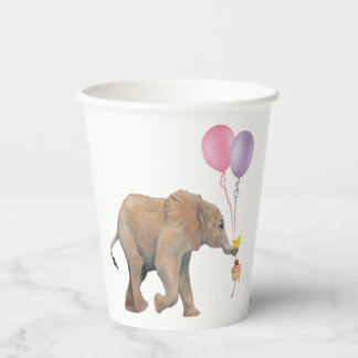Baby Elephant pink & violet balloon Set x16 Paper Cups