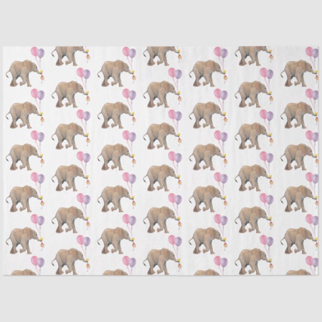 Baby Elephant pink & violet balloon Tissue Paper (Front)