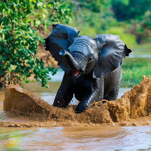 Baby Elephant Playing in the Mud