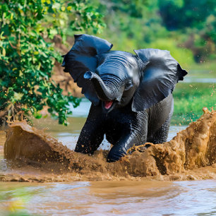 Baby Elephant Playing in the Mud Jigsaw Puzzle