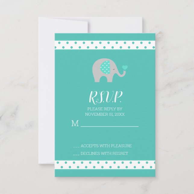 Baby Elephant Polka Dots Baby Shower RSVP Card (Front)