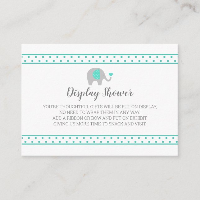 Baby Elephant Polka Dots on White Display Shower Enclosure Card (Front)