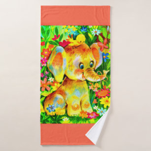baby elephant print bath towel set