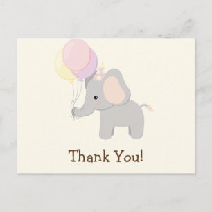 Baby Elephant; Purple Jungle Animal Thank You Postcard