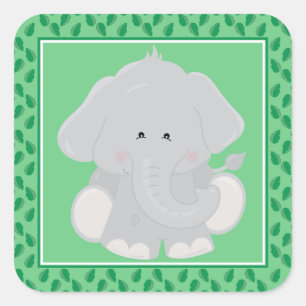 Baby Elephant Safari Animals Party Square Sticker