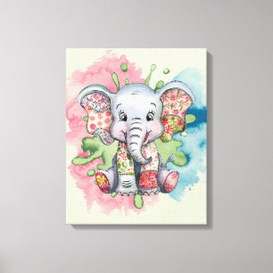 Baby Elephant Sewn Floral Patches Any Child  Canvas Print