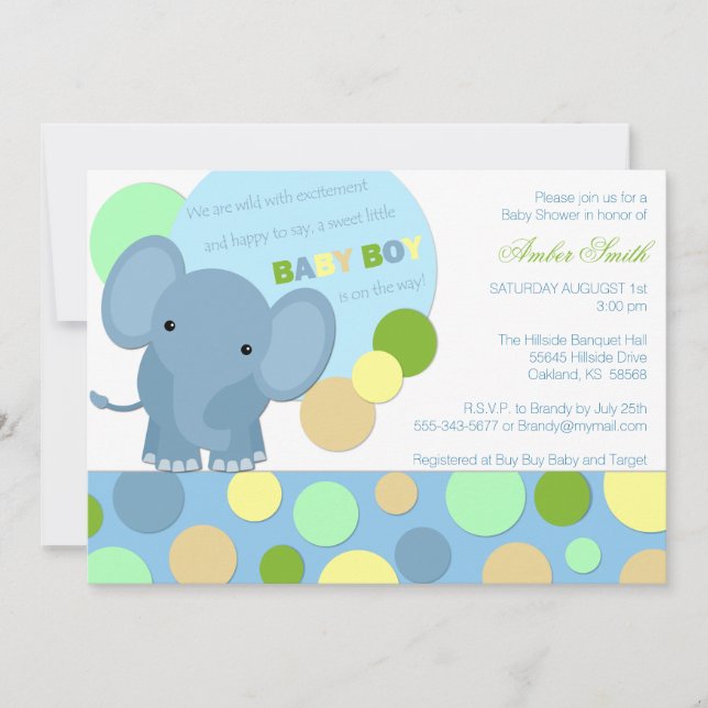 Baby Elephant Shower Invitation (Front)