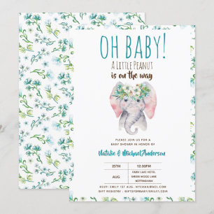 Baby Elephant Shower Invitation, Boho Floral Invitation