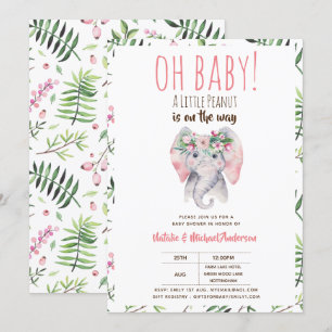Baby Elephant Shower Invitation, Boho Floral Invitation