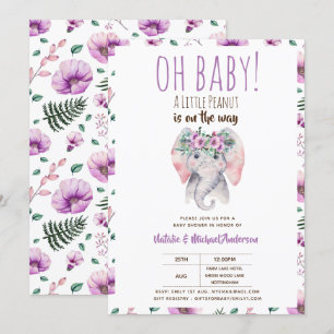 Baby Elephant Shower Invitation, Boho Floral Invitation