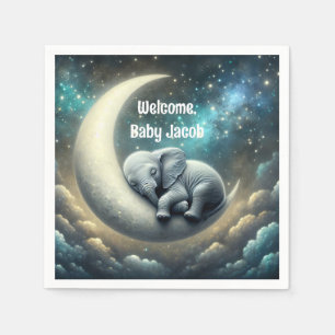 Baby Elephant Sleeping On Crescent Moon Napkin