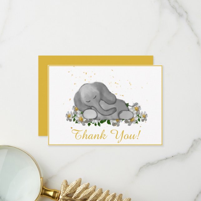 Baby Elephant Sleeping Thank You Card (Front/Back In Situ)