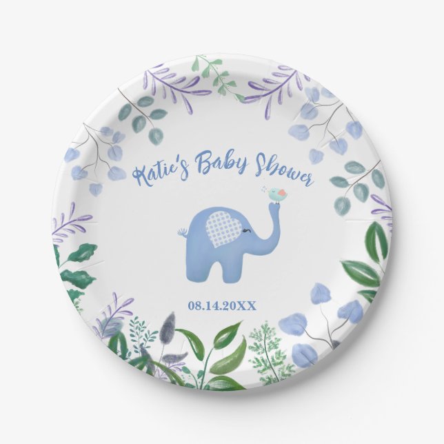  Baby Elephant Song Bird Baby Shower  Paper Plate (Front)