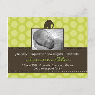 Baby Elephant Spotted Birth Announcement Postcard